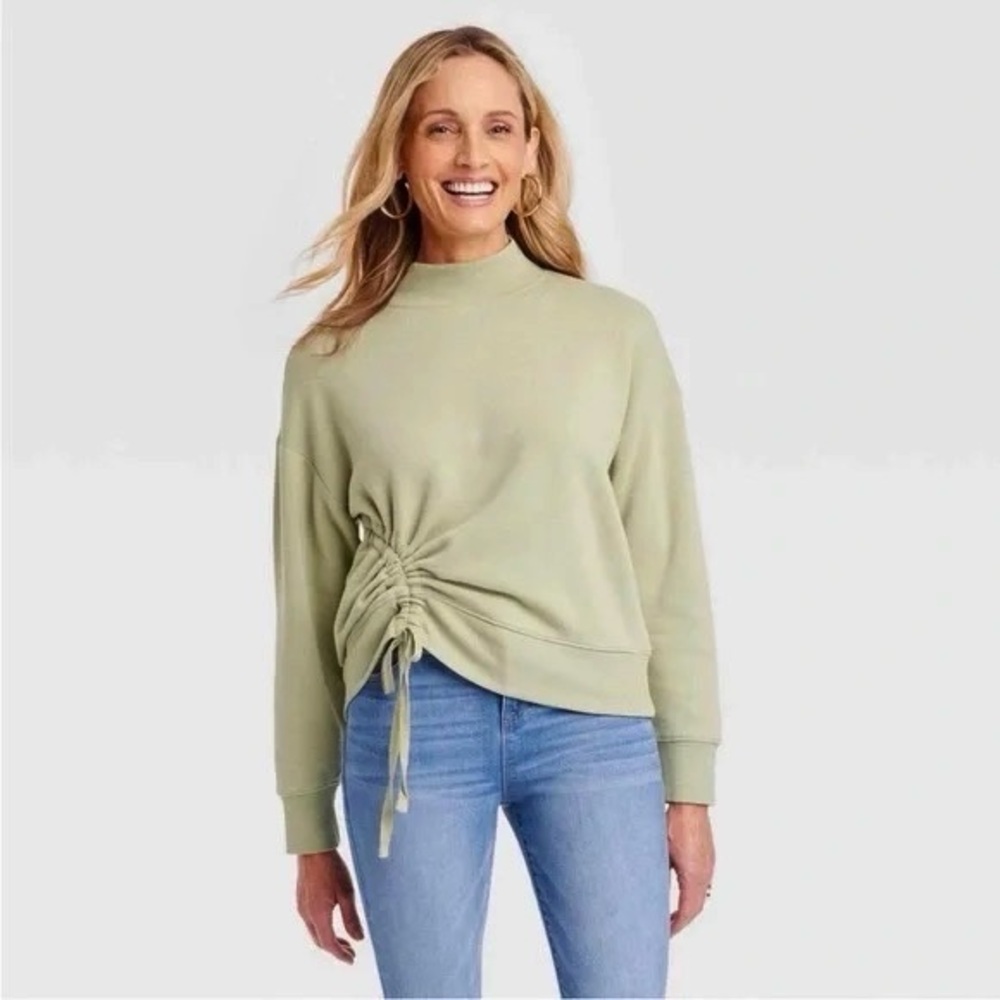Knox Rose Ruched Side Long Sleeve Mock Neck Sweatshirt Light Green Size XXL - Picture 15 of 15